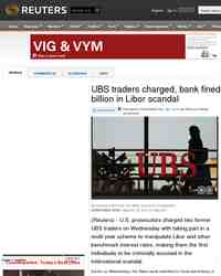 UBS traders charged bank fined billion: Reuters